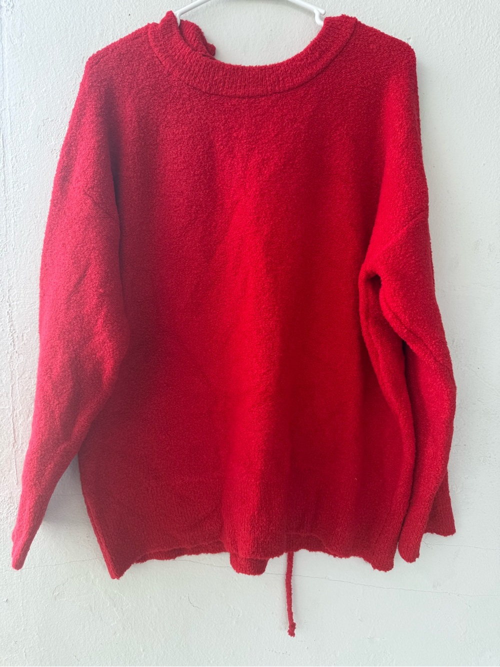 Zara Red Textured Crewneck Drawstring Hem Sweater